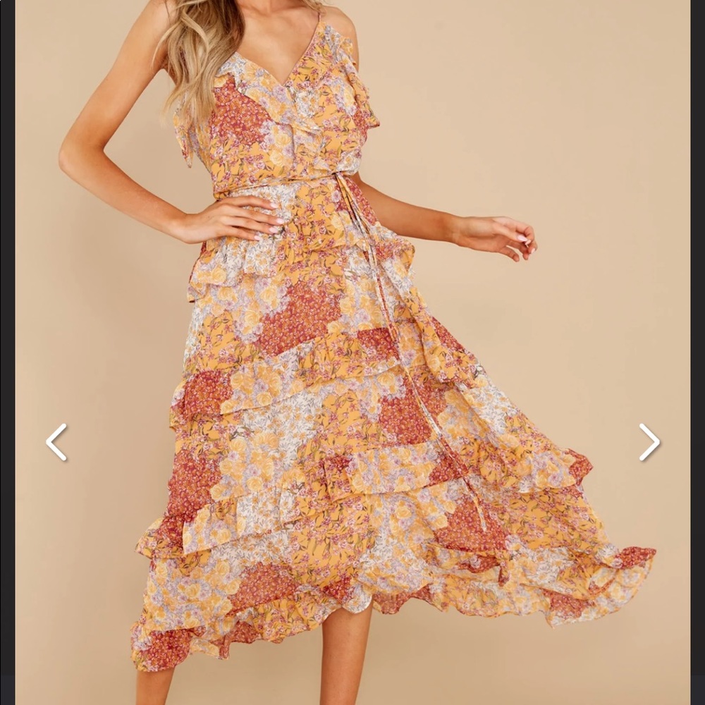 The Weekend Awaits Light Goldenrod Floral Print Midi Dress